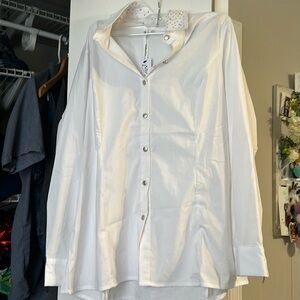 NY collection Rhinestone collar white blouse